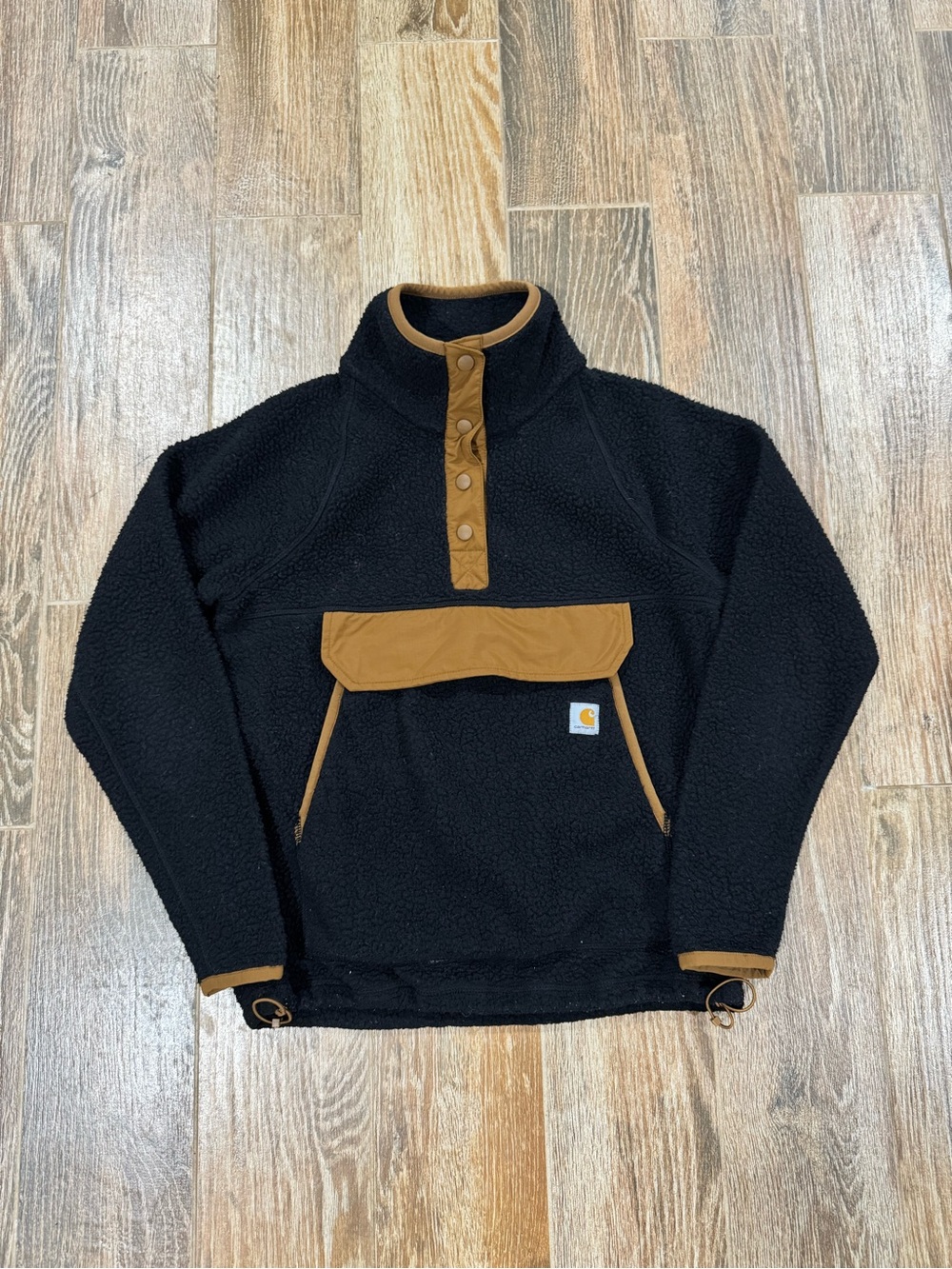 Carhartt Men's Black Sherpa Pullover Jacket with Brown Trim